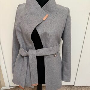 Ted Baker Belted Wrap Coat - Heather Grey - Size 0
